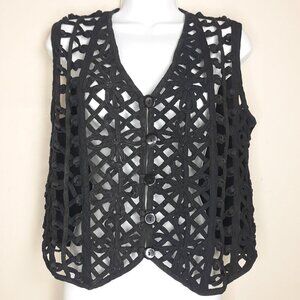 Vtg Women's Black Vest Open Weave Festival Punk Boho Western by Sara Studio